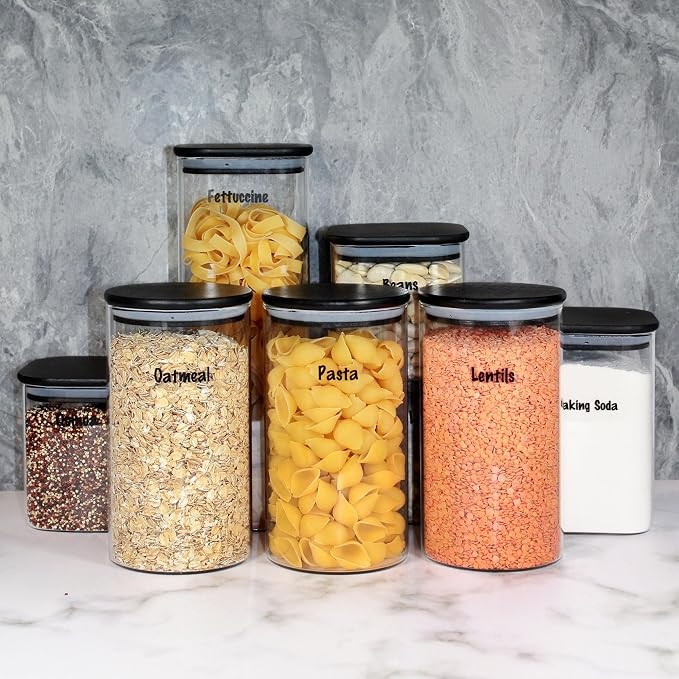Urban Green Glass Jars with Black Lids, Glass food storage container sets with - Image 5