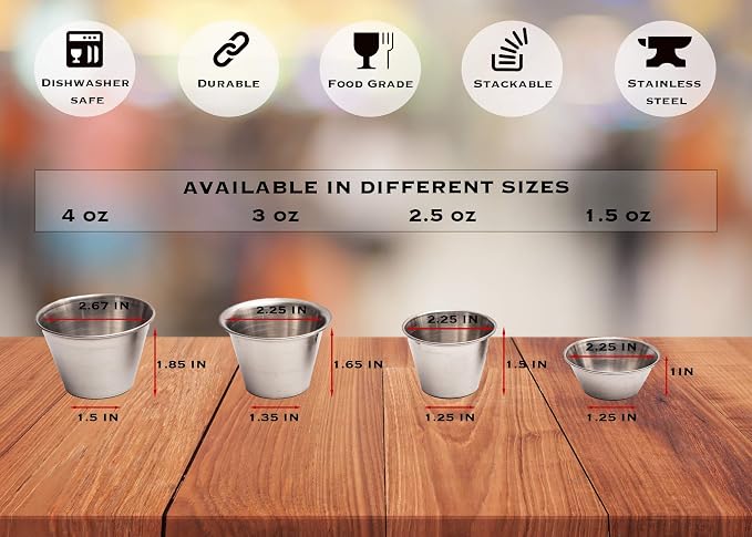 Ramekins Stainless Steel Condiment Sauce Cups, Metal Ramekins, Commercial Grade - Image 2