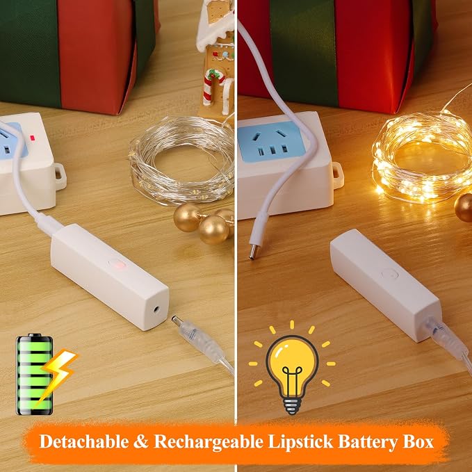 Lakumu 16FT Orange Fairy Lights, Rechargeable Battery Operated Mini LED String - Image 3