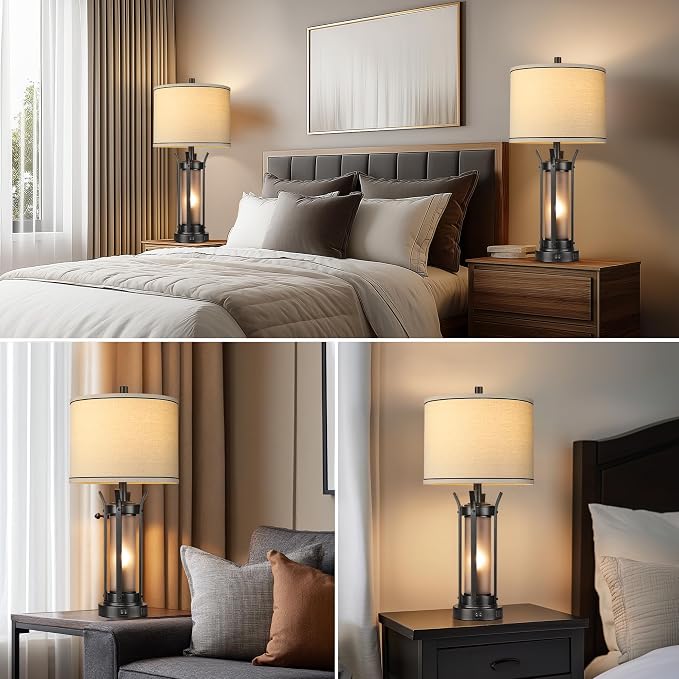 QiMH 26" Table Lamps Set of 2, Rustic Bedside Lamps - Image 6