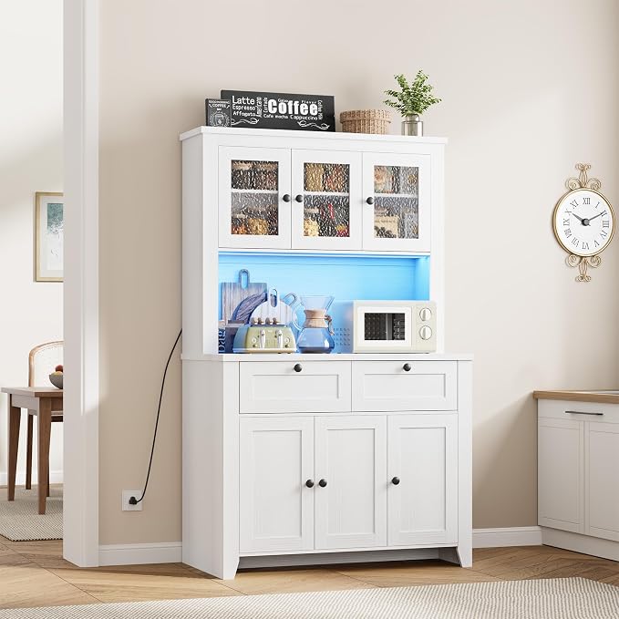 Pantry Cabinet with Charging Station, Farmhouse Kitchen Pantry Storage Cabinet - Image 2
