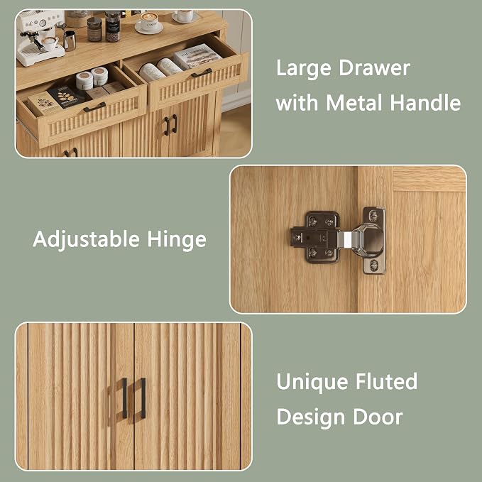 Buffet Cabinet with 2 Storage Drawers, Farmhouse Coffee Bar Table with Storage - Image 5