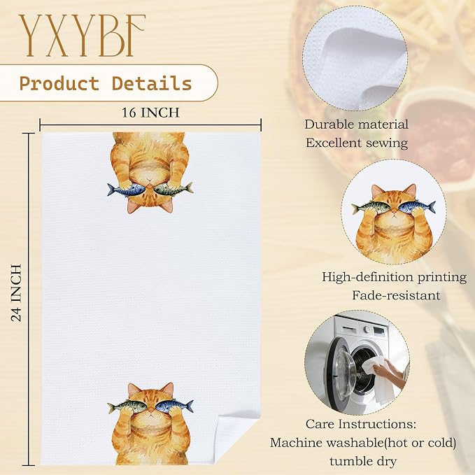 Funny Orange Tabby Cat Hand Dish Tea Towels - Image 7