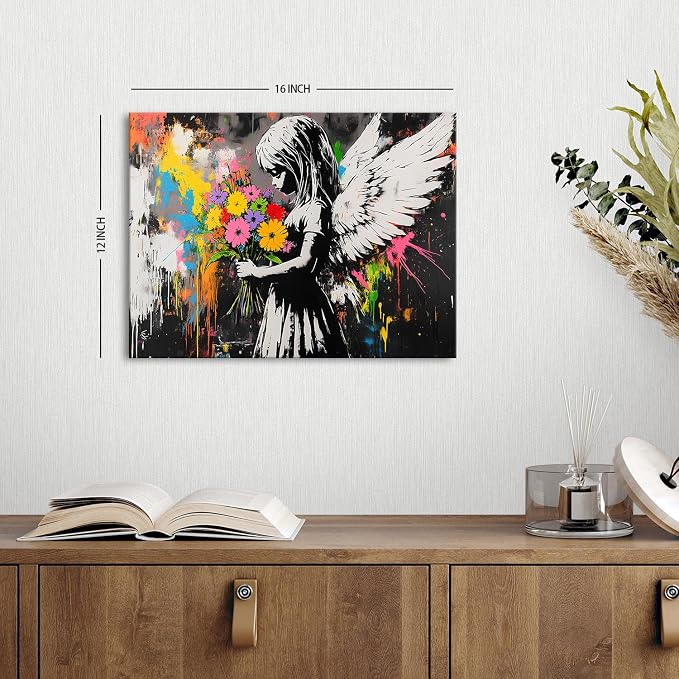 Abstract Graffiti Banksy Canvas Wall Art Banksy Angel Girls Decor Colorful - Image 2