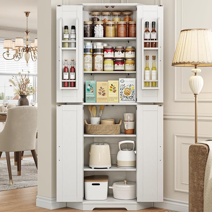 IRONCK Corner Cabinet, 6-Tier Freestanding Farmhouse Pantry - Image 7