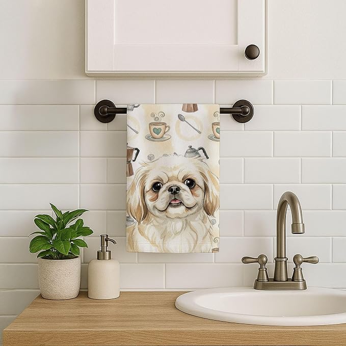 Caroline's Treasures Cream Pekingese Coffee Bar Kitchen Towel Velour Plush - Image 7