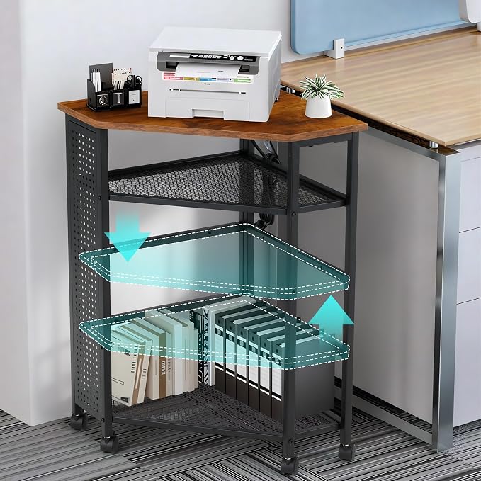 HOMREST Corner Table with Charging Station, 3-Tier Corner Shelf Stand with - Image 3
