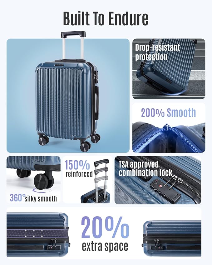 LIGHT FLIGHT Carry On Luggage 22x14x9 Airline Approved, Lilac | Airline Approved - Image 2