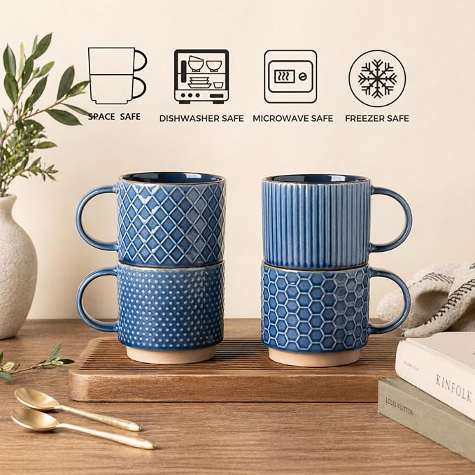 GBhome 12 OZ Stackable Coffee Mugs Set of 6, Ceramic Coffee Mugs - Image 7