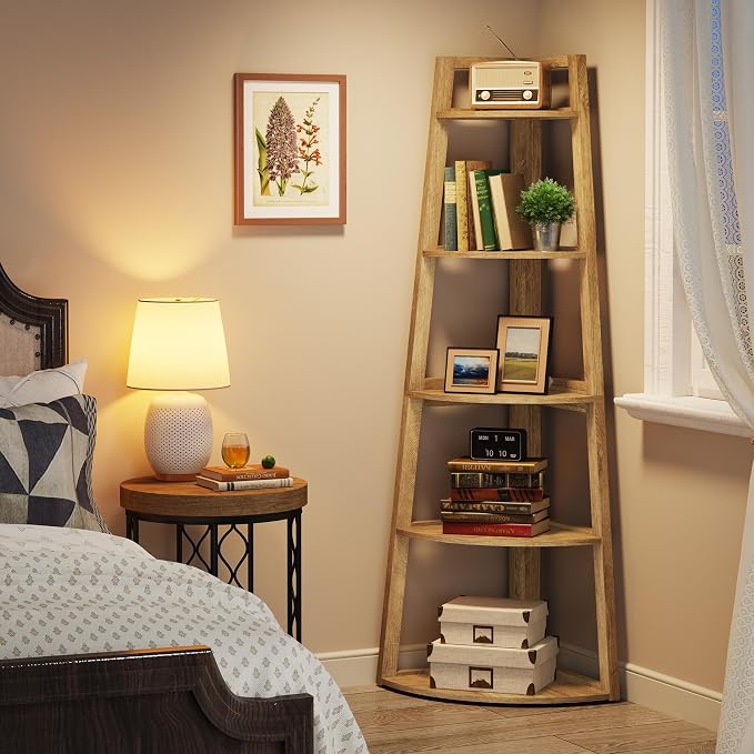 Tribesigns 70 inch Tall Corner Shelf, 5 Tier Modern Corner Bookshelf Bookcase - Image 4