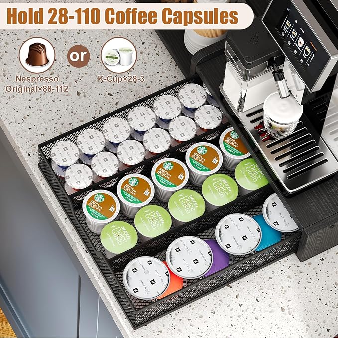 Coffee Station Organizer with K Cup Holder, 28 Pod Capacity, 3-Tier Syrup Rack - Image 5