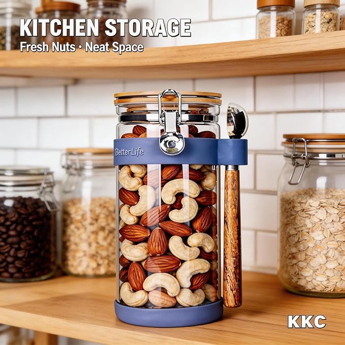 KKC 1.5-Quart Large Glass Nuts Storage Container, Airtight Food Storage Jar - Image 2