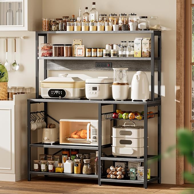 SUPERJARE Bakers Rack with Power Outlet, 47.2 Inches Coffee Bar with 3 - Image 2