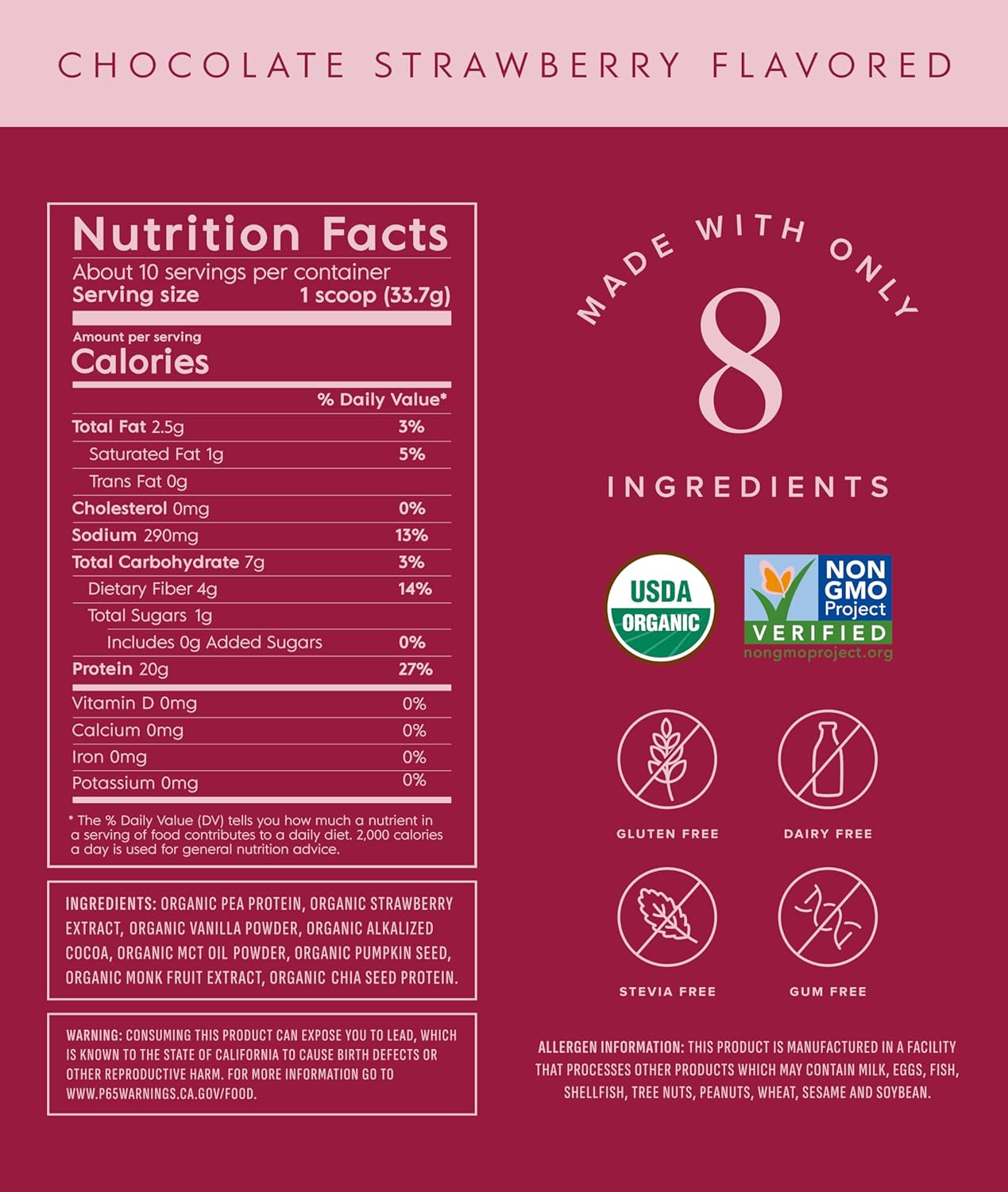 Truvani Vegan Pea Protein Powder | Chocolate Strawberry | 20g Organic Plant Based Protein | 10 Servings | Keto | Gluten & Dairy Free | Low Carb | No Added Sugar