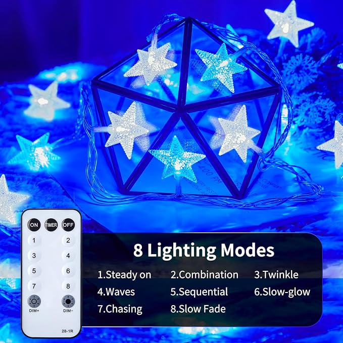 Minetom Blue and White Star String Lights Plug in - 33 ft 100 LED Star Fairy - Image 2