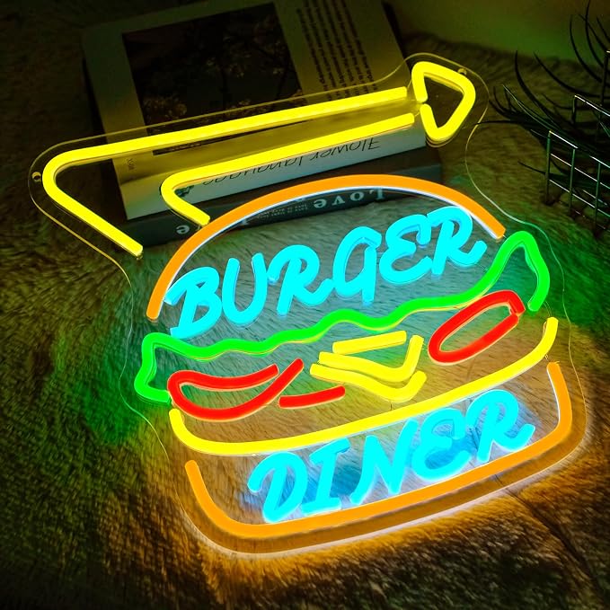 Diner Burger Neon Sign for Bussiness Dimmable Hamburger Neon Light Sign for - Image 6