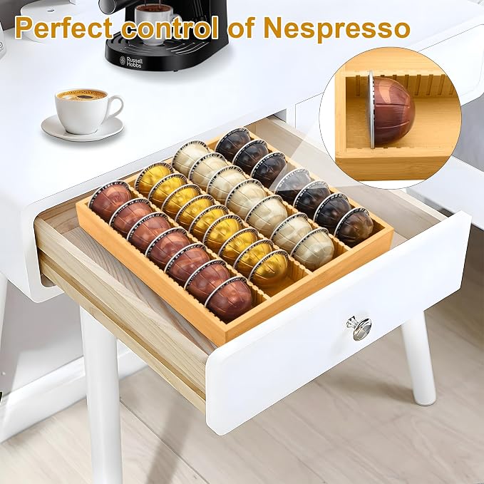 MinBoo Bamboo Coffee Pod Storage Holder Drawer Insert - Image 3