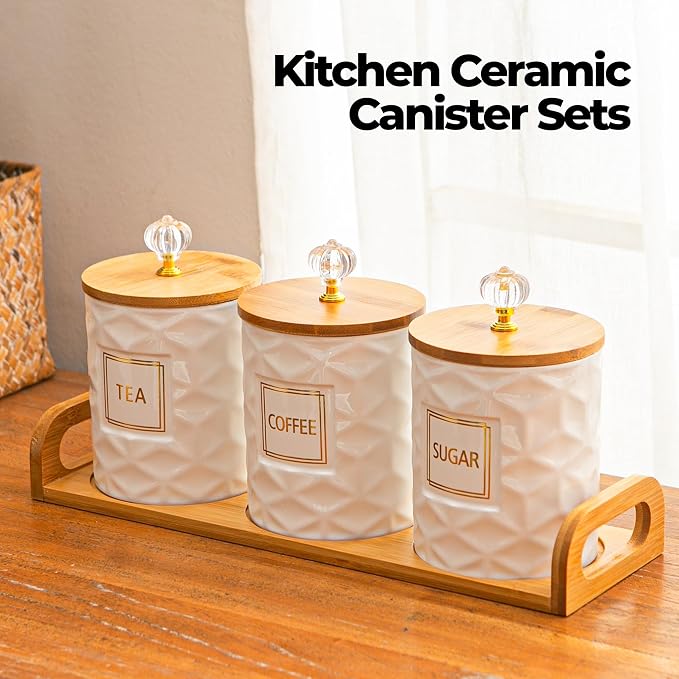 Set of 3 Ceramic Canisters for Sugar Coffee Tea - 23oz - Image 8