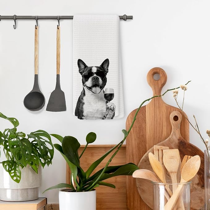 Funny Boston Terrier Wine Kitchen Towels, Gifts - Image 2