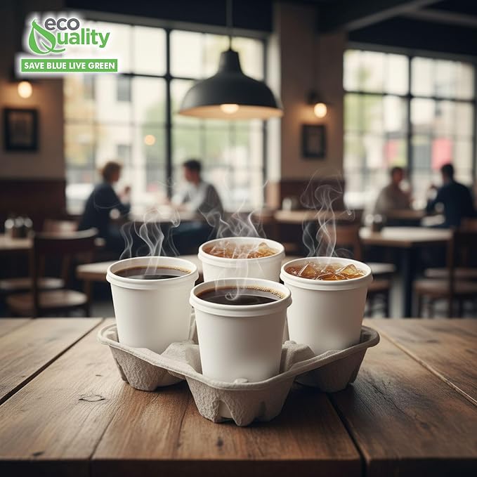 EcoQuality Pulp Fiber Cup Tray Biodegradable 4 Cup Carrier 100 Count Compostable - Image 4