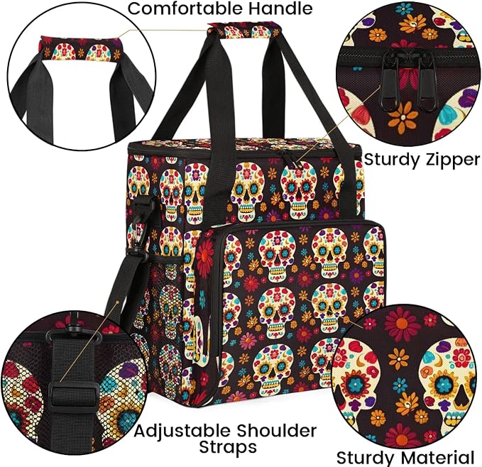 Sugar Skull Day Of The Dead Halloween Coffee Maker Carring Bag, Large Insulated - Image 6