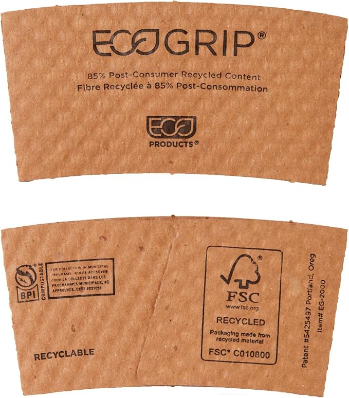 ECO PRODUCTS Recycled Coffee Cup Sleeves, Case Of 1300, Fits 10-20oz Hot Cups - Image 8