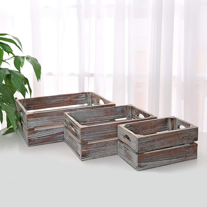 MyGift Country Rustic Torched Wood Storage Decorative Box, Nesting Wooden Crate - Image 2