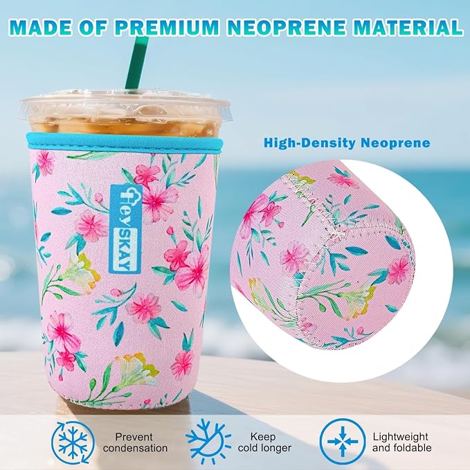 HEYSKAY Insulated Coffee Cup Sleeves Reusable Neoprene Universal Iced Coffee - Image 2