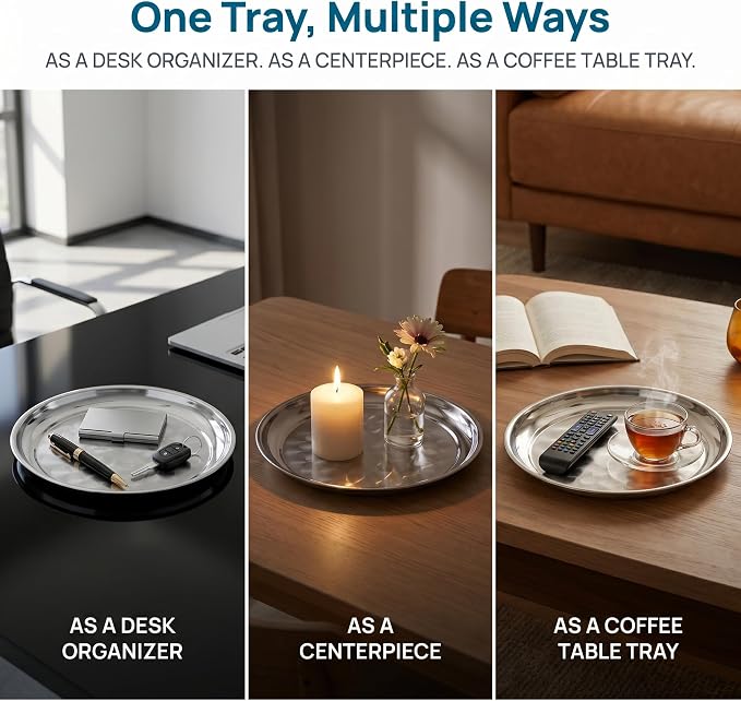 ZEAYEA 6 Pack Stainless Steel Round Tray, 12 Inch Bar Serving Tray - Image 5