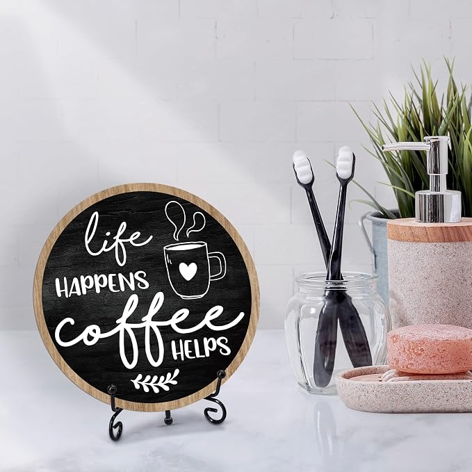 Coffee Bar Sign, Round Wooden Plaque, 6 Inches, Modern Style, Tabletop Mount - Image 4
