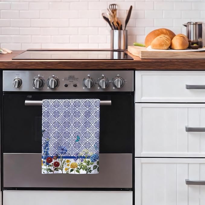 Blue and White Kitchen Towels Set of 4, Chinoiserie Dish Towel Dishclothes - Image 7