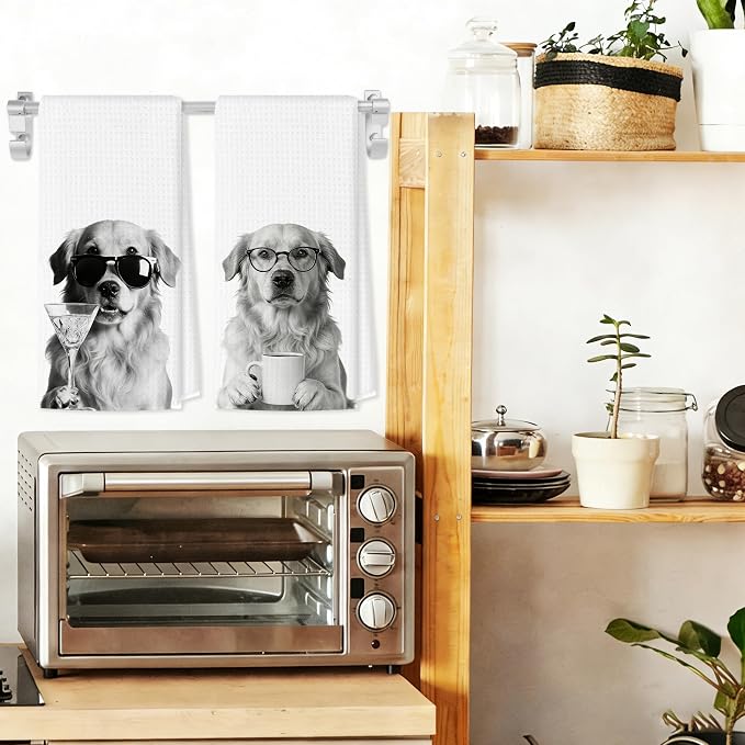Funny Golden Retriever Kitchen Towels Set of 2, Dog Kitchen Accessories - Image 3