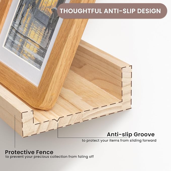 Long Floating Shelves for Wall, 55 inch Solid Wood Picture Ledge Shelf - Image 5