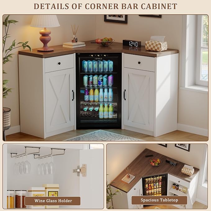 Coffee Bar Cabinet with Fridge Space, Corner Bar Cabinet with Fridge Space - Image 3