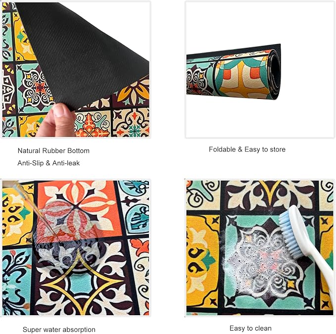Mandala Boho Dish Drying Mats For Kitchen Counter Dryer Coffee Maker Bar Mat - Image 3