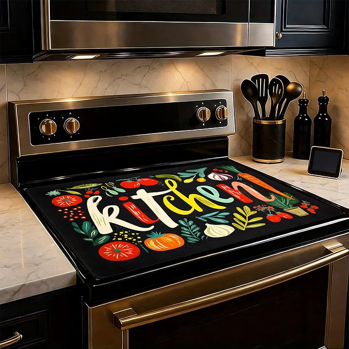 Colorful Kitchen Stove Top Cover 28.3 x 20.5 Inches, Heat Resistant Glass Stove by KKYEJLQYI