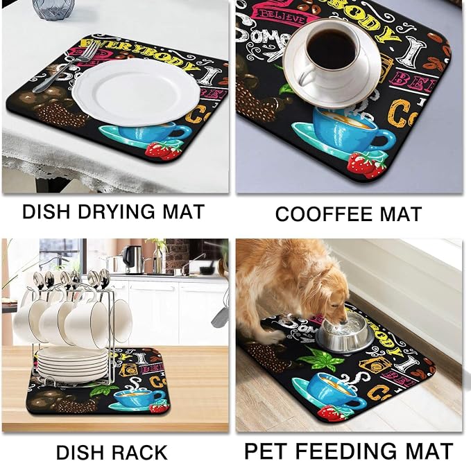 Coffee Bar Mat Accessories for Countertop Absorbent Hide Stain Rubber Backed - Image 2