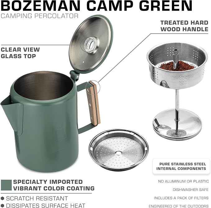 COLETTI Bozeman Green Percolator Coffee Pot — Camping Coffee Makers — Camping’s - Image 3