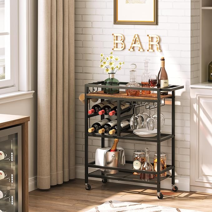 MAHANCRIS Bar Cart for Home, 3-Tier Serving Cart - Image 2