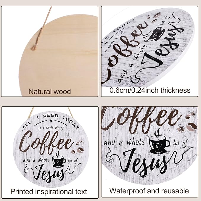 HMASYO Rustic Wood Coffee Bar Sign, 'A Little Coffee & Jesus', - Image 5