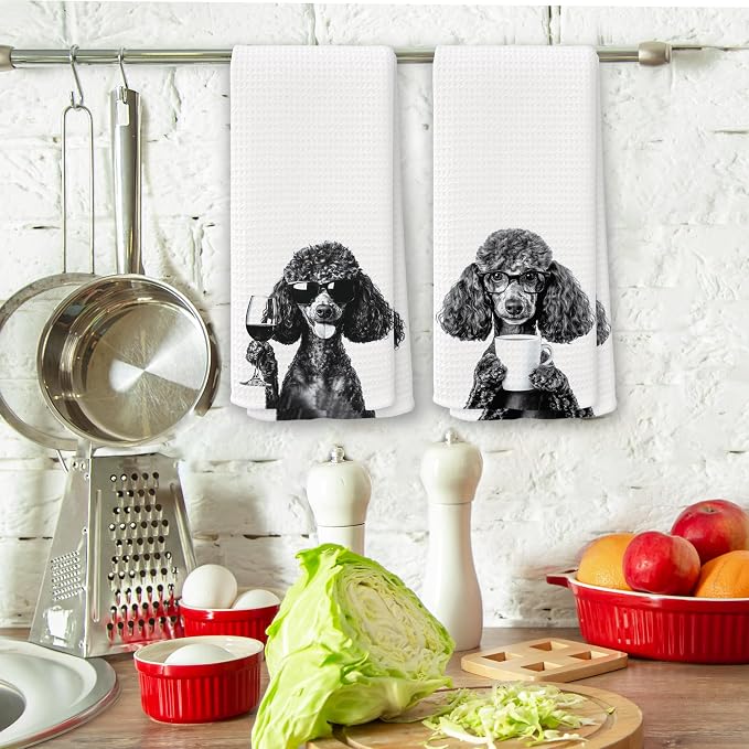 Funny Black Poodle Kitchen Towels Set of 2, Wine and Coffee Lover Gifts - Image 3