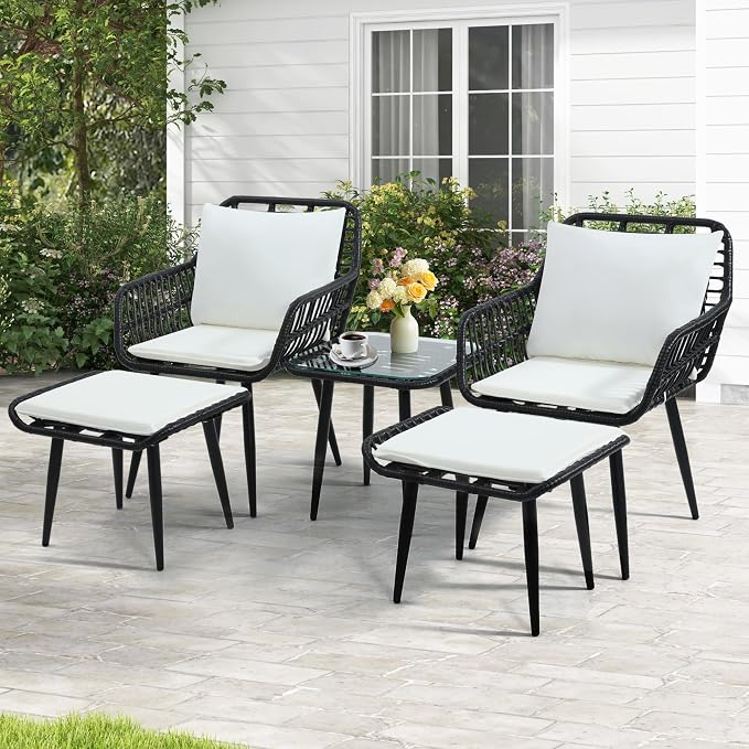 KROFEM 5 Piece Wicker Bistro Patio Conversation Furniture Set, Includes 2 Chairs - Image 3