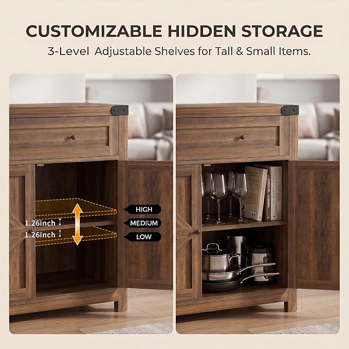 YESHOMY Kitchen Storage Cabinet, Coffee Bar Cabinet, Farmhouse Sideboard Buffet - Image 5