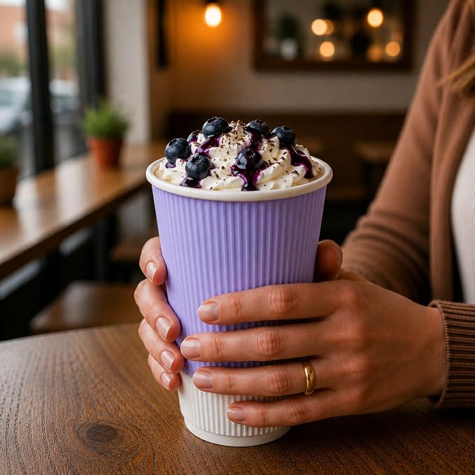 Restaurantware Ripple Wall Coffee Cups 25 Count 16 Ounce Insulated Light Purple - Image 5