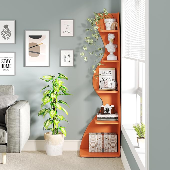 Tribesigns Corner Shelf, Modern 5-Tier Wall Corner Bookshelf, Stylish Corner - Image 5