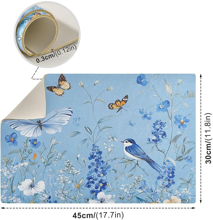 Light Blue Floral Bluebonnet Butterflies Coffee Mat Coffee Bar Maker Station - Image 2