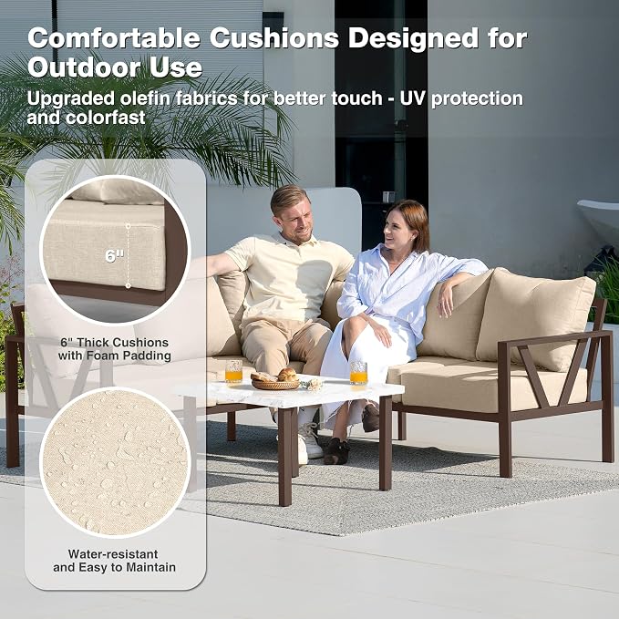 Outdoor Furniture Set, 6 Pieces Outdoor Patio Couch Sectional, L Shaped Metal - Image 6