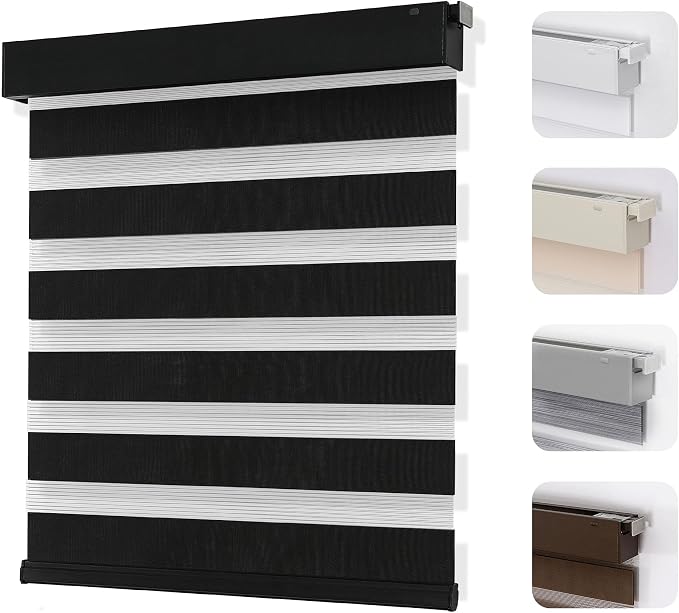 Joydeco No Drill Zebra Blinds for Windows, Cordless Day & Night Dual Sheer by JOYDECO