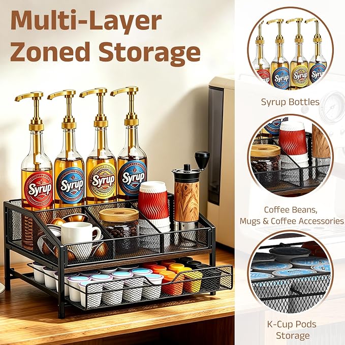 Coffee Bar Organizer, 2-Tier Coffee Station Organizer, Wood Coffee Syrup - Image 8