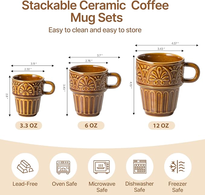 Ceramic Coffee Cups, Coffee Mugs Set of 4, 12 OZ Ceramic Mugs, Stackable Mug - Image 2